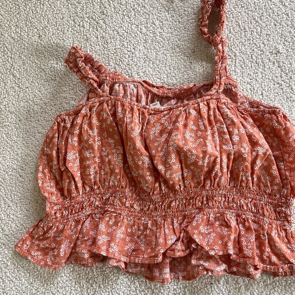 a.n.a Floral Smocked summer floral Cottagecore Rust Crop Top Orange M - Picture 7 of 11
